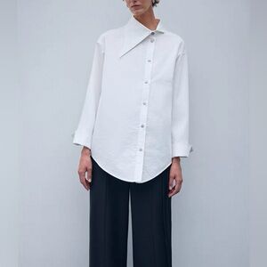 GUAN WAI Avant-Garde White Asymmetric Collar button up Shirt S